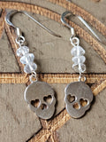 Sterling Silver Clear Quartz Sugar Skull Earrings | Gothic Crystal Jewellery