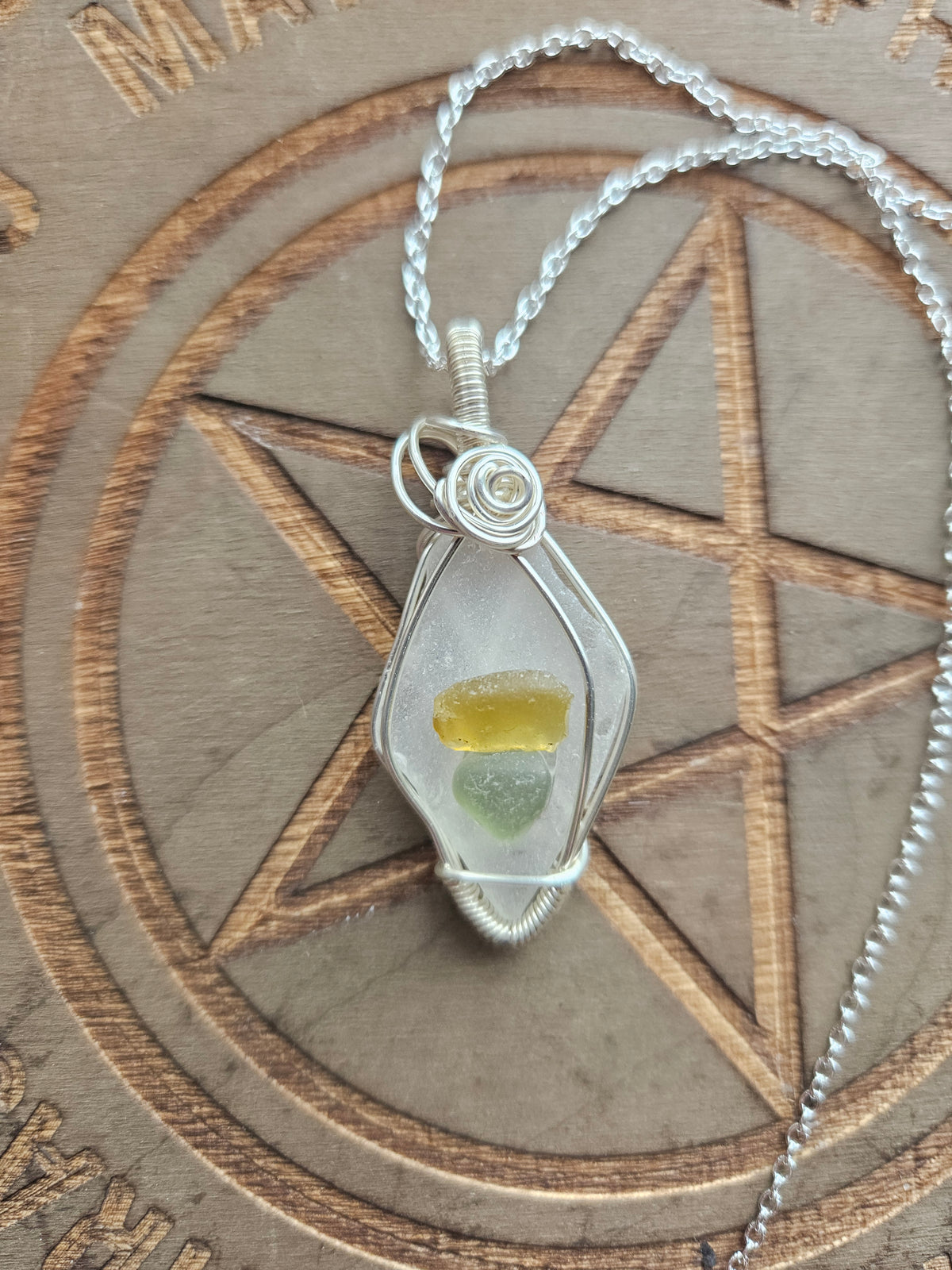 Wire Wrapped Sea Glass Pendant Necklace