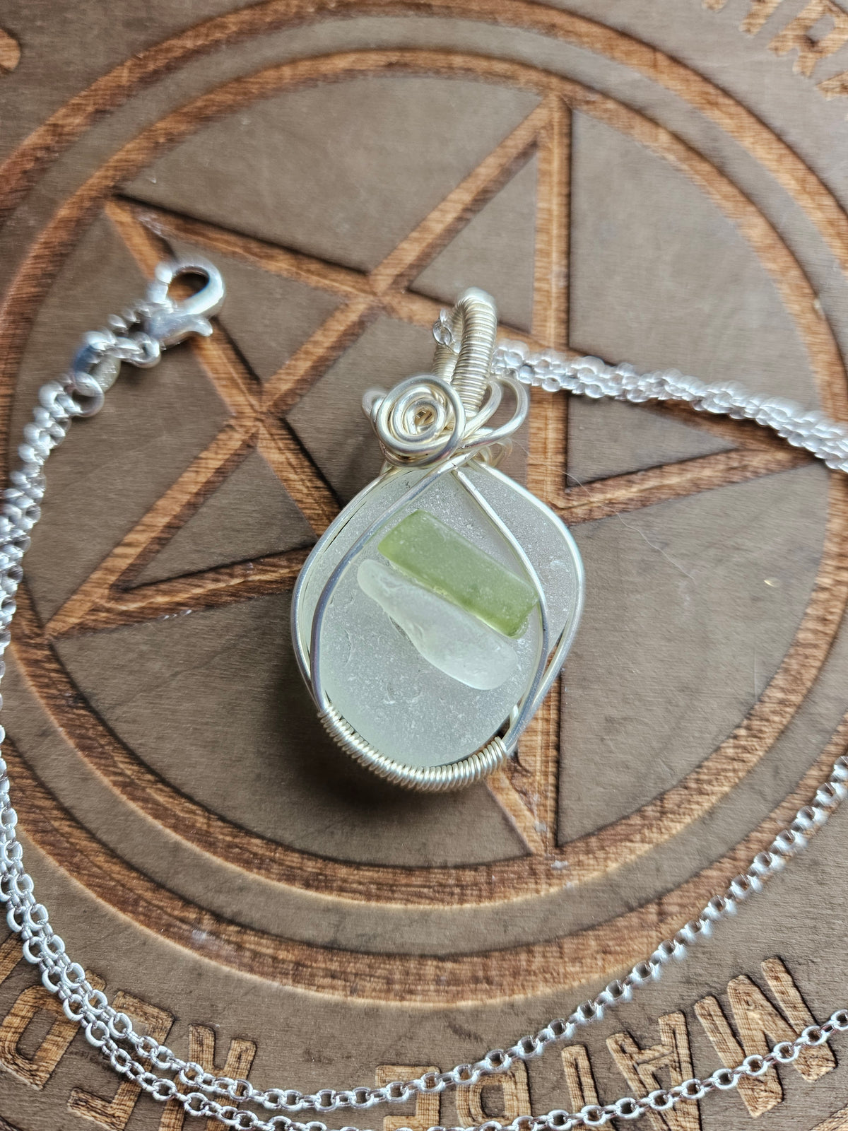 Wire Wrapped Sea Glass Pendant Necklace