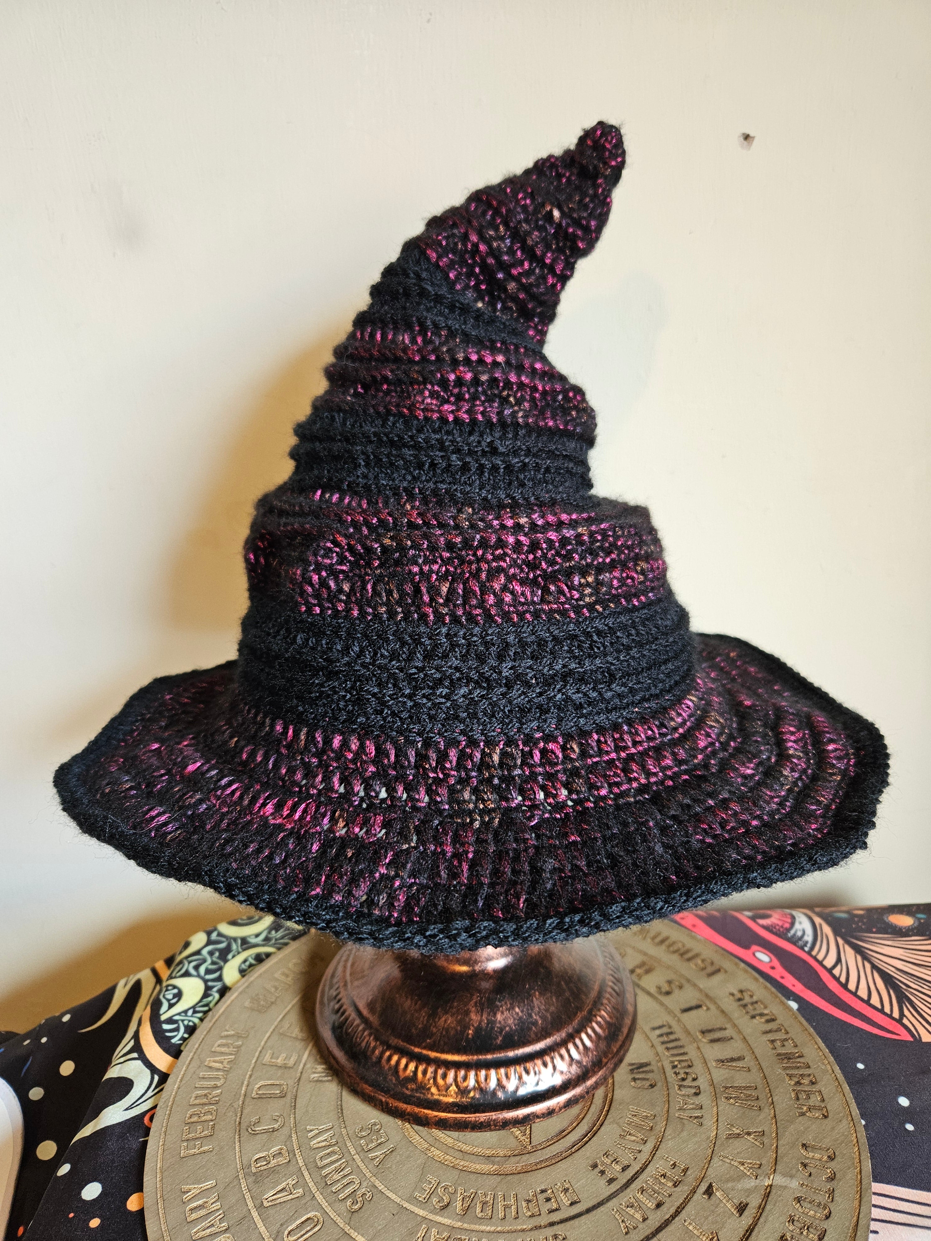 Black and purple crochet witch hat