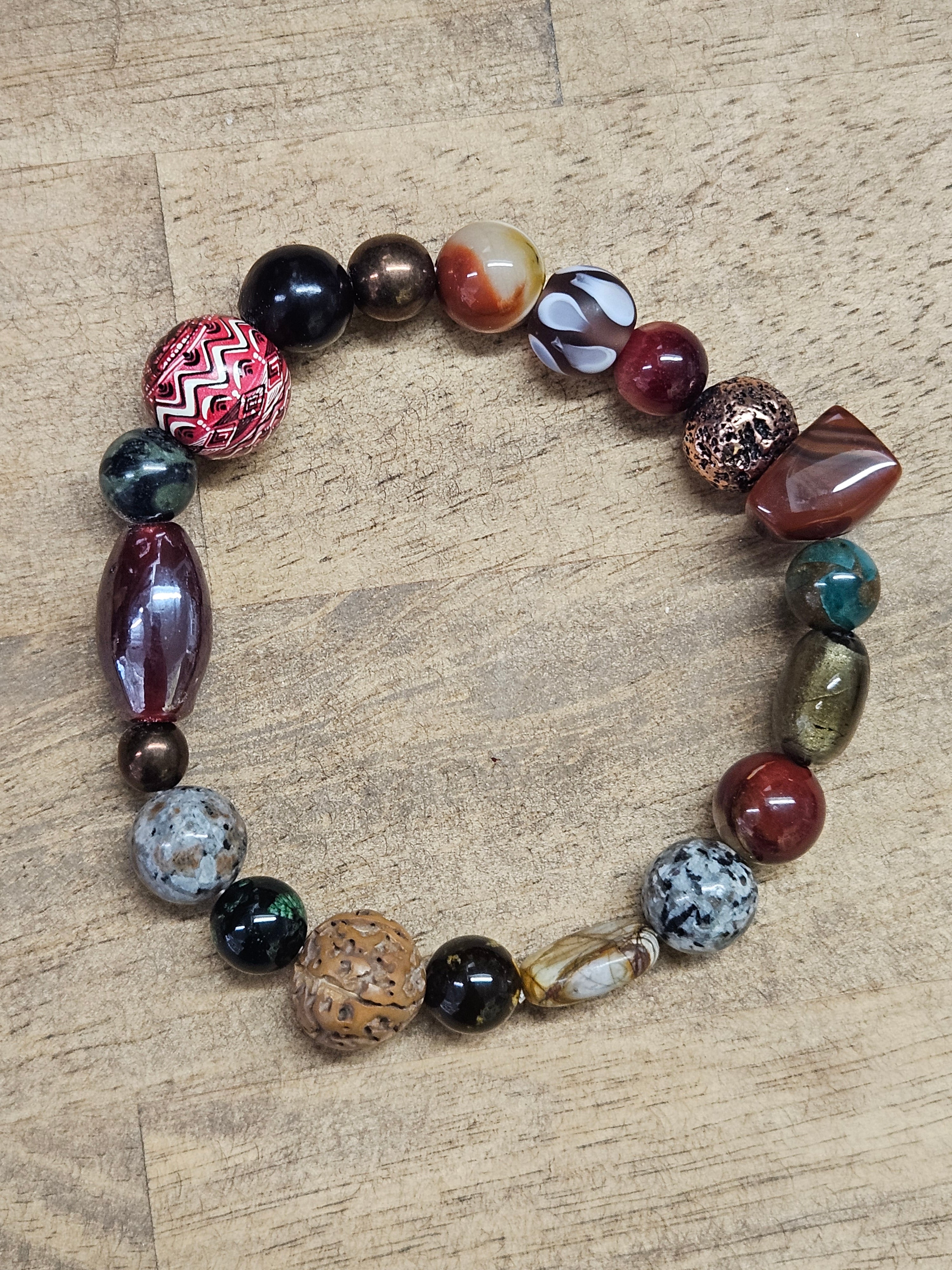 Boho beaded bracelet in warm colours