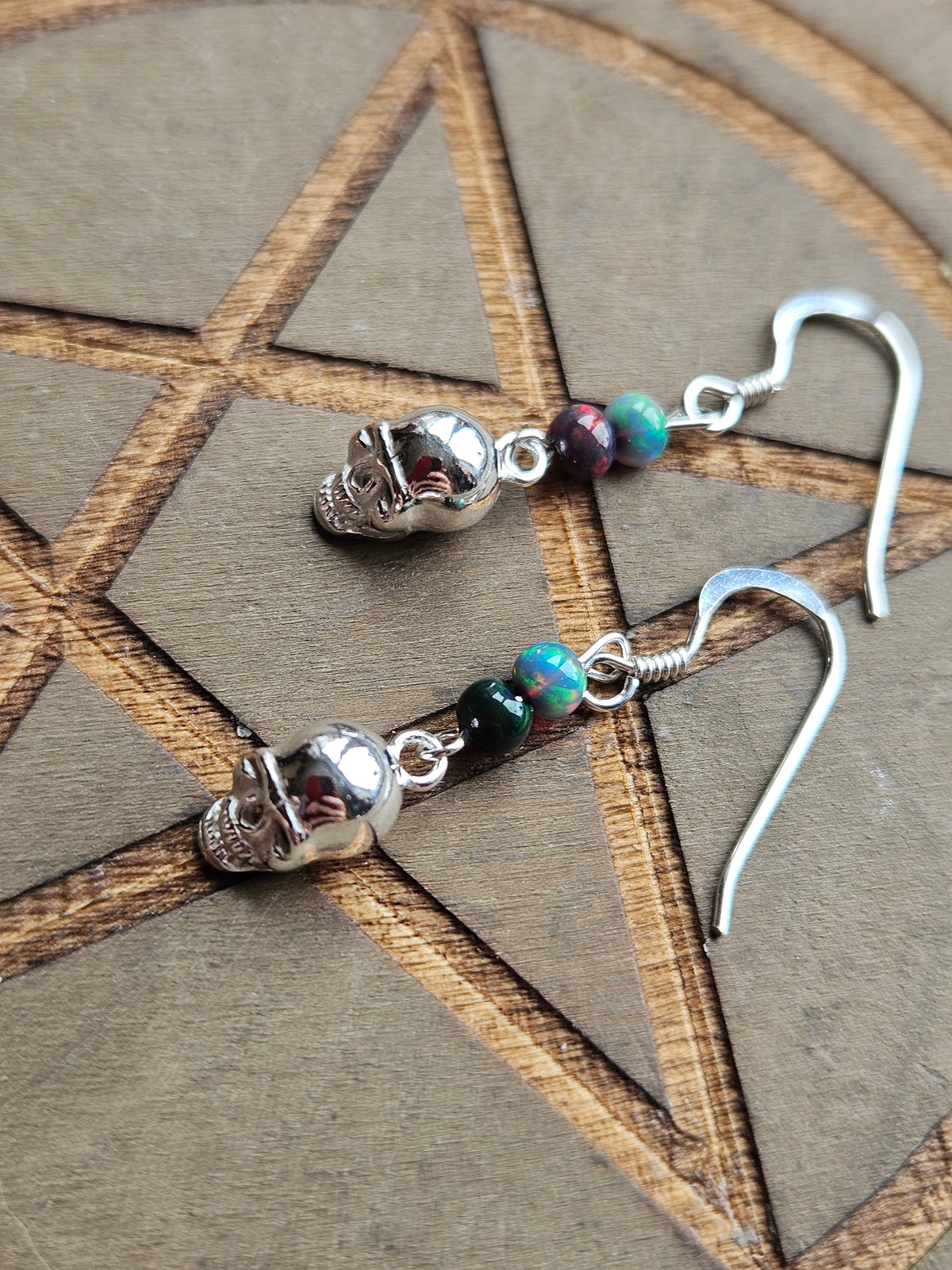 Sterling Silver Skull & Ethiopian Fire Opal Earrings
