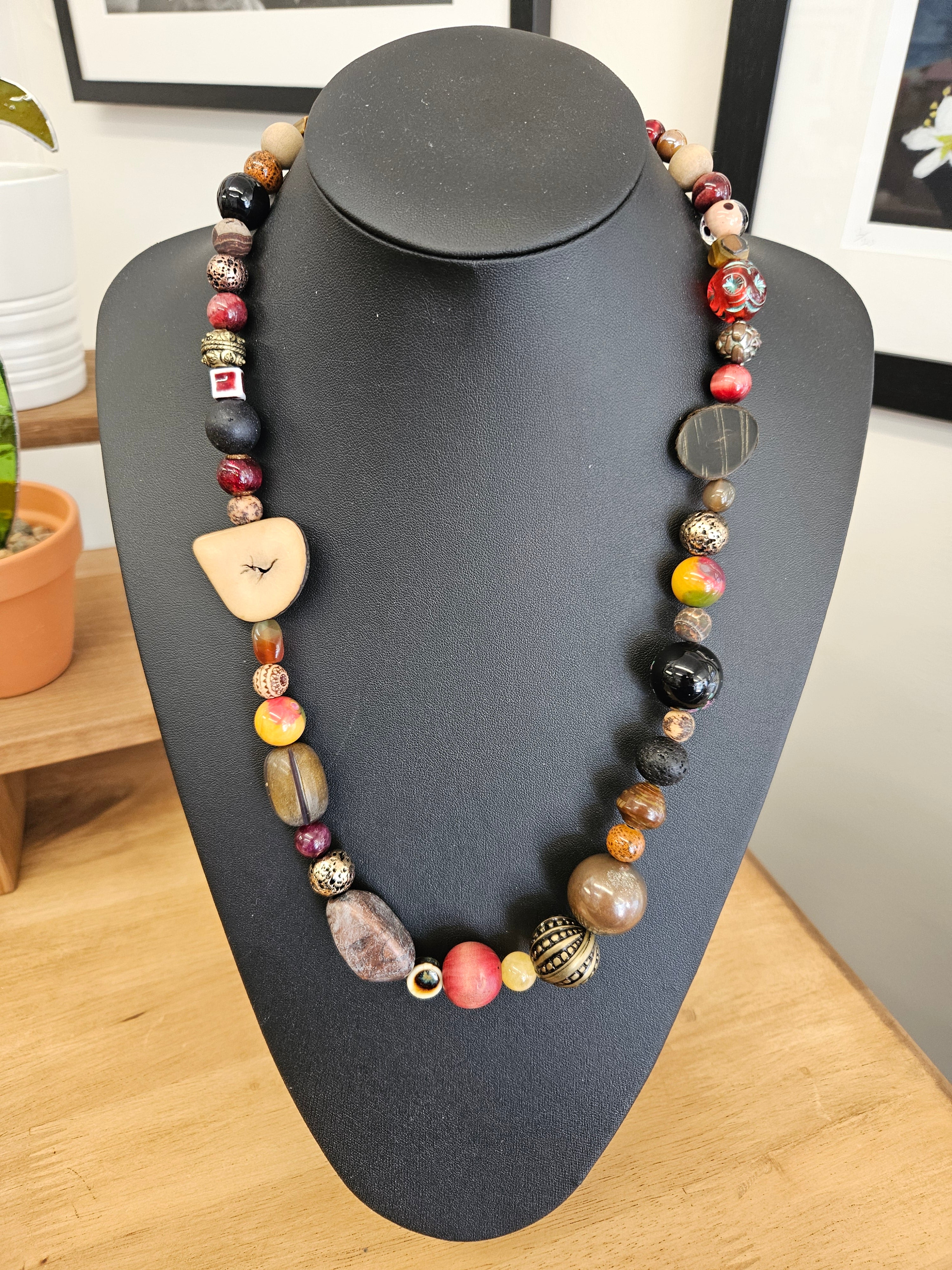 Bohemian Beaded Necklace | Stone, Glass, Wood & Nut Beads