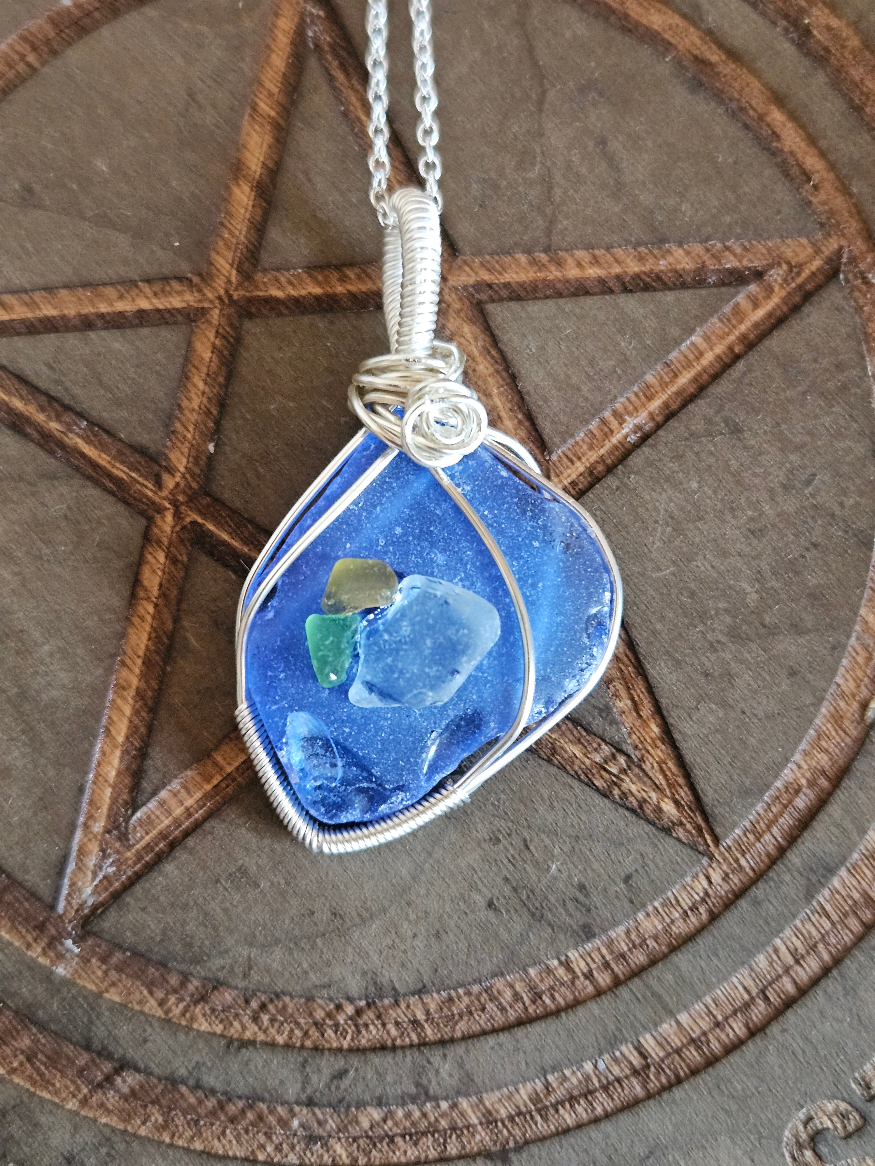 Wire Wrapped Sea Glass Pendant Necklace