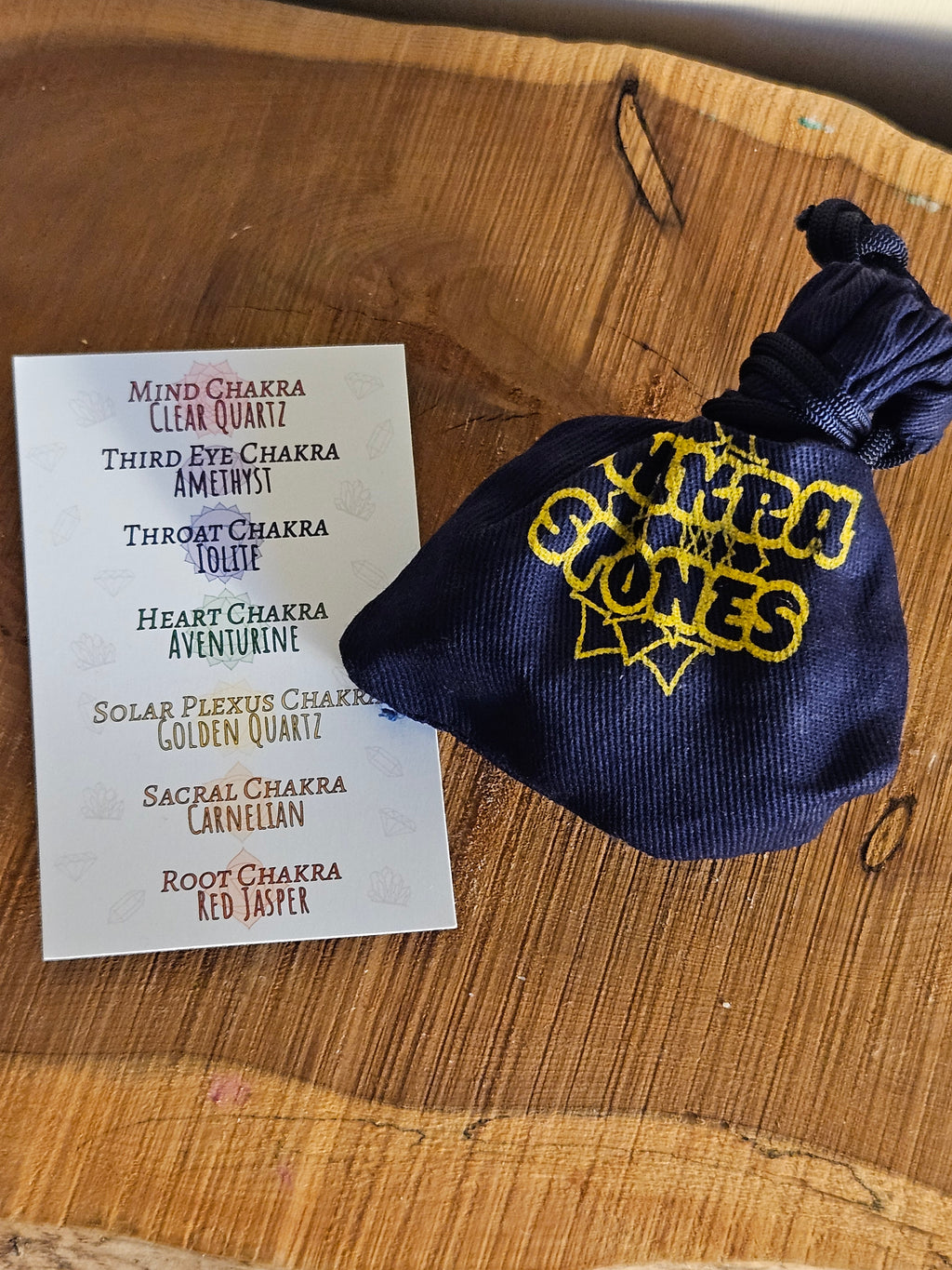 Drawstring pouch and crystal name card