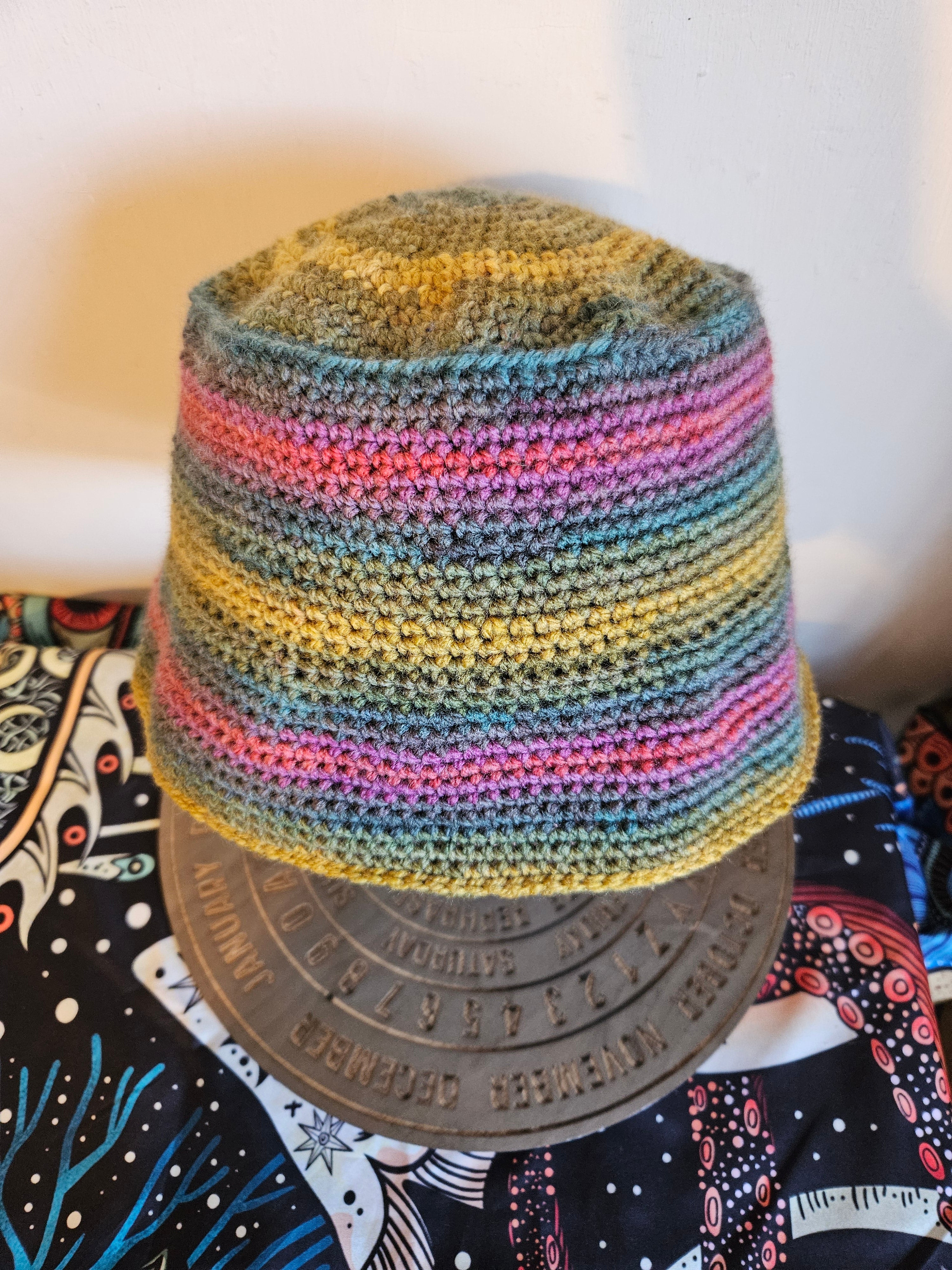 Colourful bucket hat top view