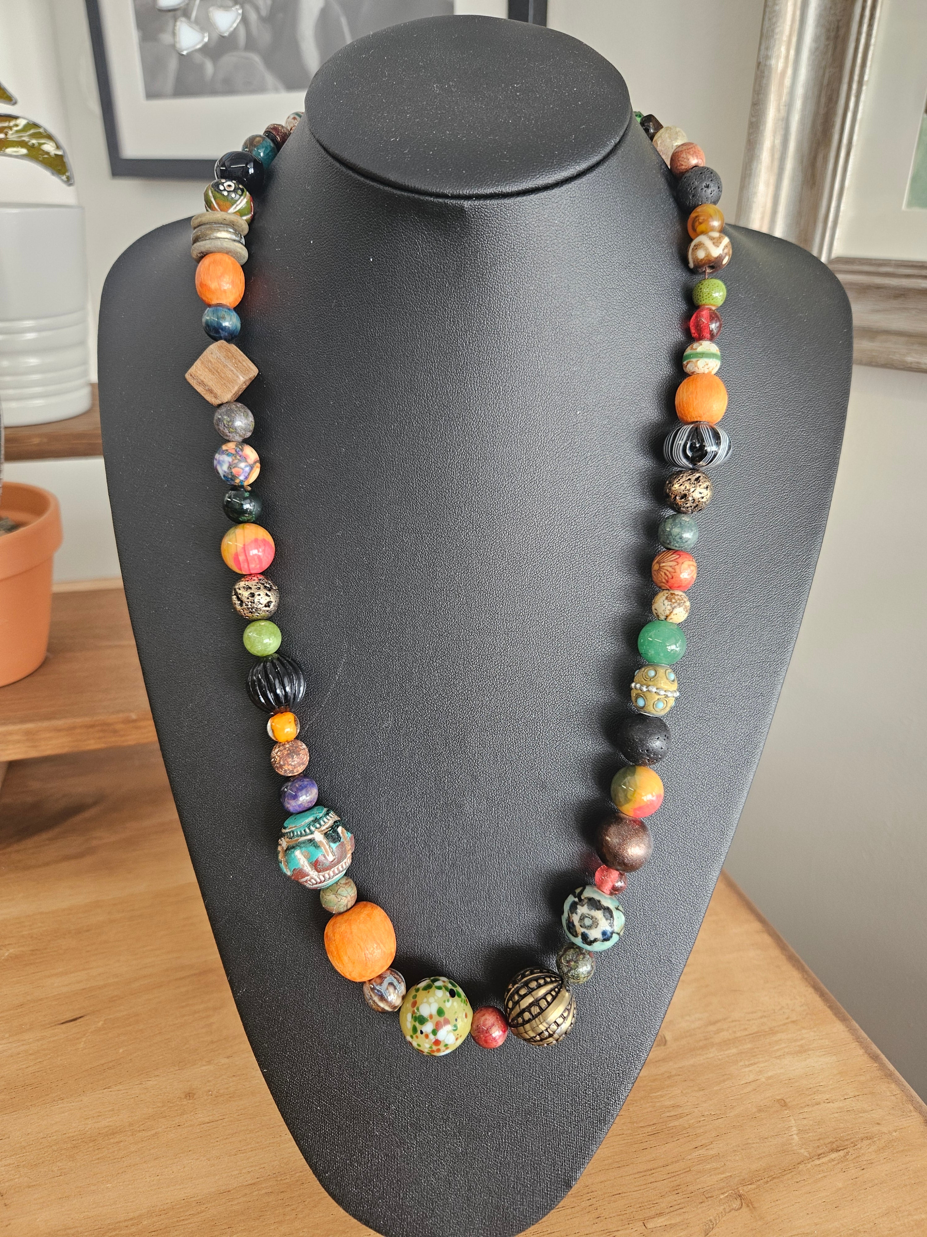 Bohemian Beaded Necklace | Stone, Glass, Wood & Nut Beads