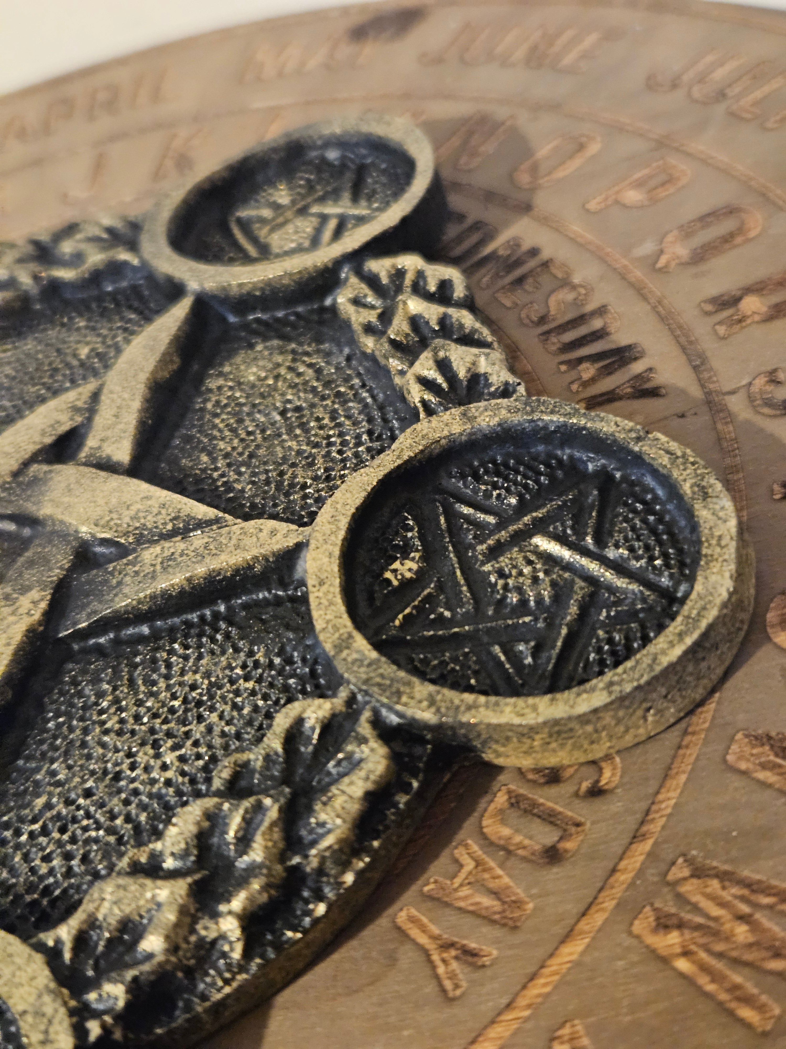 Close up of circular tea light holder with star