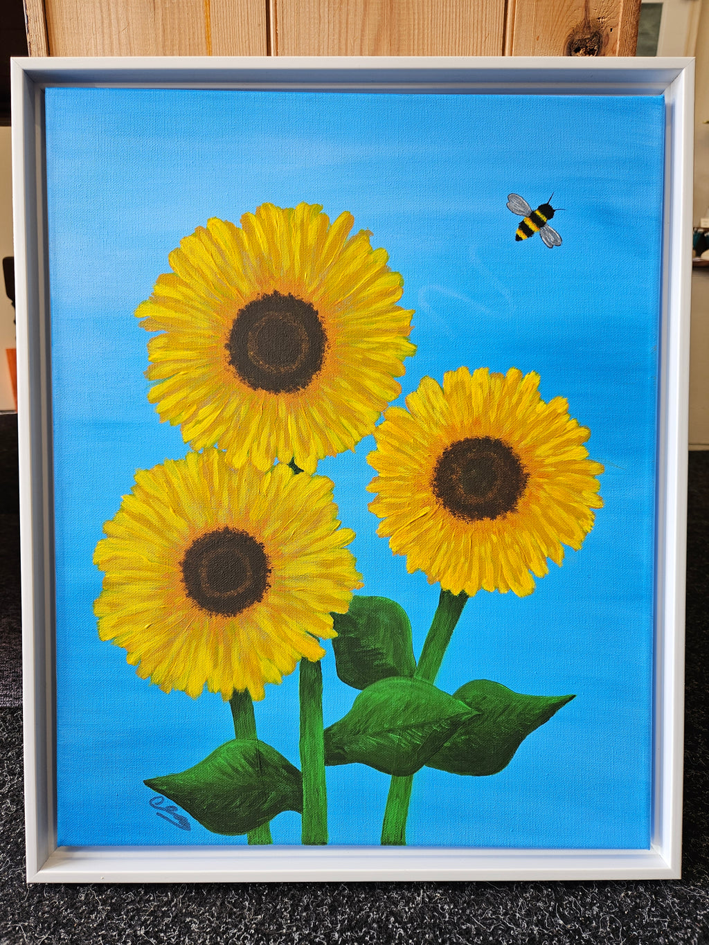 Framed Original Art On Canvas - Bee Happy