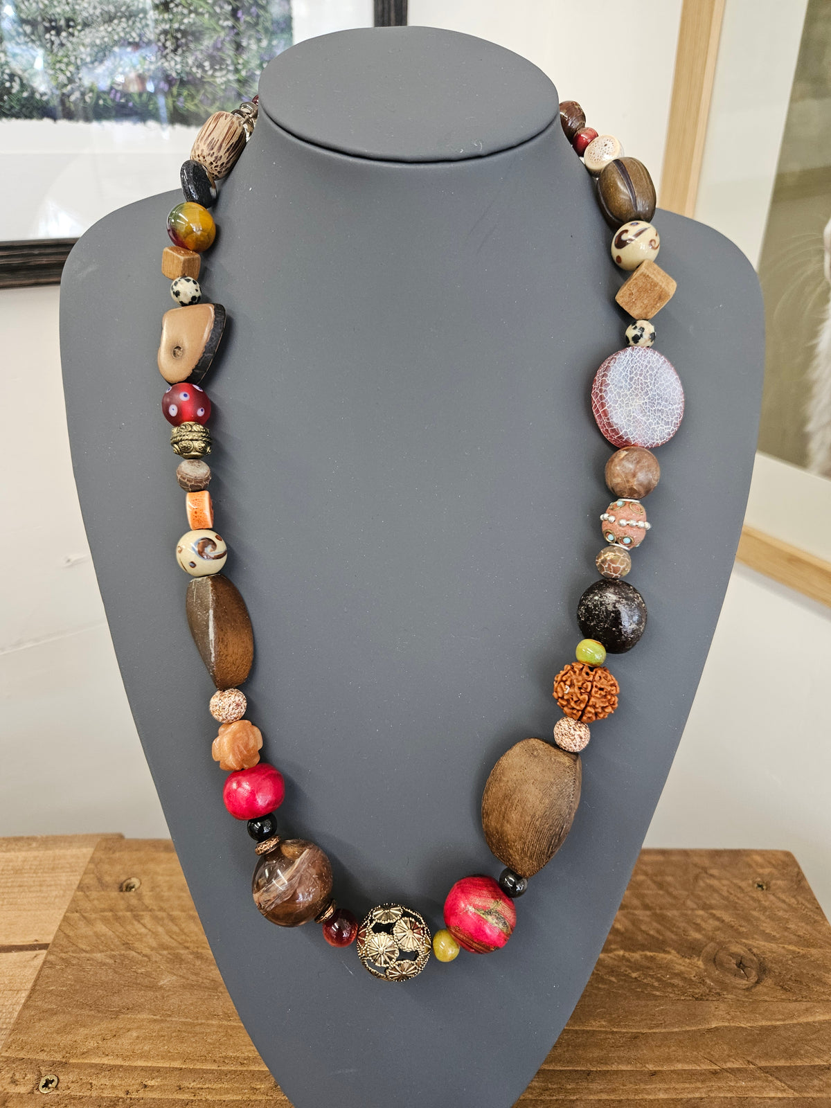 Bohemian Beaded Necklace | Stone, Glass, Wood & Nut Beads